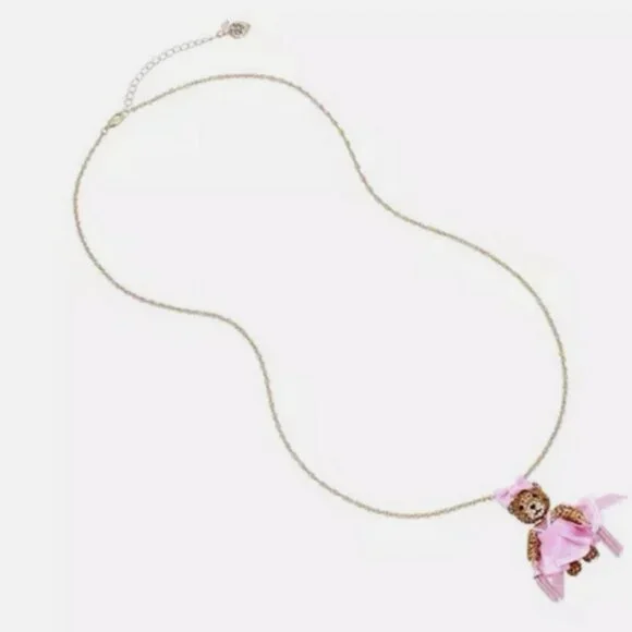 Betsey Johnson Cheerleader Bear Pendant Necklace Pink NWT - Picture 2 of 10